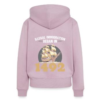Journée des Amérindiens autochtones - Sweat à capuche zippé Premium bio Femme - rose poudré - Dos - Julia (174cm)