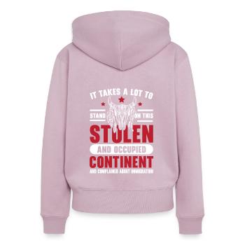Journée des Amérindiens autochtones - Sweat à capuche zippé Premium bio Femme - rose poudré - Dos - Julia (174cm)