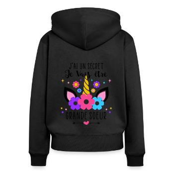 Je Vais Être Grande Soeur Cadeau Nouvelle Soeur - Sweat à capuche zippé Premium bio Femme - noir - Dos - Julia (174cm)