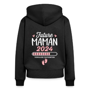 Future Maman 2024 Cadeau Nouvelle Naissance Maman - Sweat à capuche zippé Premium bio Femme - noir - Dos - Julia (174cm)