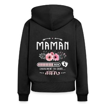 Future Maman 2024 Cadeau Nouvelle Naissance Maman - Sweat à capuche zippé Premium bio Femme - noir - Dos - Julia (174cm)