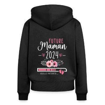 Future Maman 2024 Cadeau Nouvelle Naissance Maman - Sweat à capuche zippé Premium bio Femme - noir - Dos - Julia (174cm)