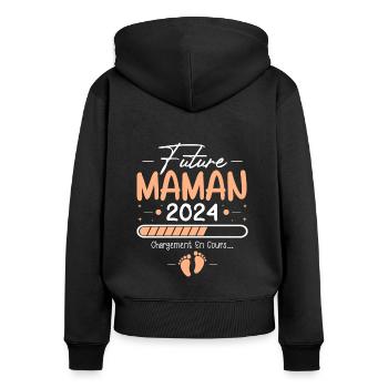 Future Maman 2024 Cadeau Nouvelle Naissance Maman - Sweat à capuche zippé Premium bio Femme - noir - Dos - Julia (174cm)