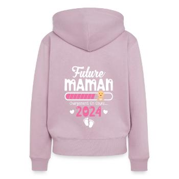 Future Maman 2024 Cadeau Nouvelle Naissance Maman - Sweat à capuche zippé Premium bio Femme - rose poudré - Dos - Julia (174cm)