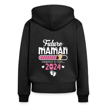 Future Maman 2024 Cadeau Nouvelle Naissance Maman - Sweat à capuche zippé Premium bio Femme - noir - Dos - Julia (174cm)
