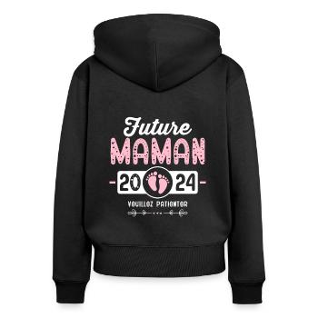Future Maman 2024 Cadeau Nouvelle Naissance Maman - Sweat à capuche zippé Premium bio Femme - noir - Dos - Julia (174cm)
