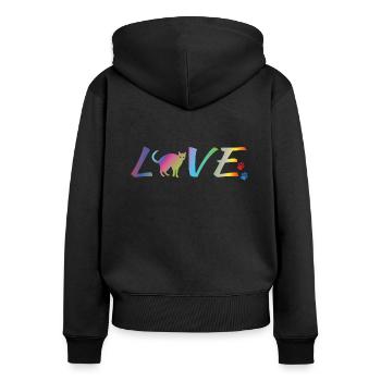 Katzenfreund, Katzenzubehör Geschenk - Frauen Premium Bio Zip Hoodie - Schwarz - Hinten - Julia (174cm)