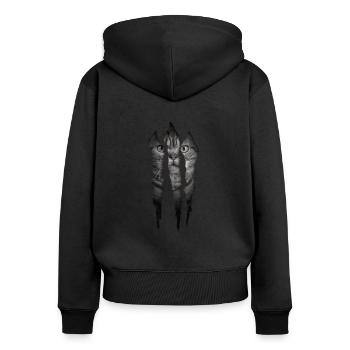 Katzenfreund, Katzenzubehör Geschenk - Frauen Premium Bio Zip Hoodie - Schwarz - Hinten - Julia (174cm)