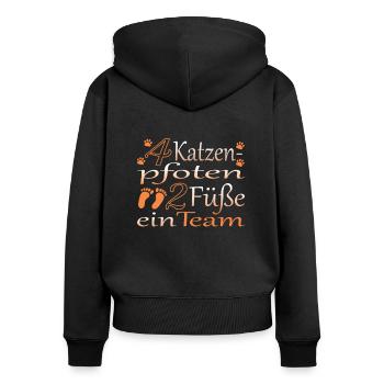 Katzenfreund, Katzenzubehör Geschenk - Frauen Premium Bio Zip Hoodie - Schwarz - Hinten - Julia (174cm)