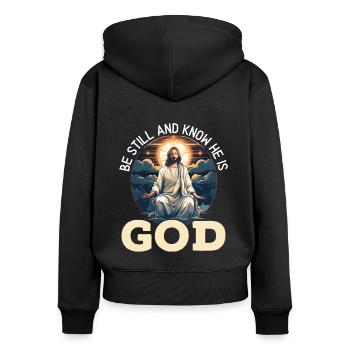 Christliche Meditation Jesus Yoga Zen Christentum - Frauen Premium Bio Zip Hoodie - Schwarz - Hinten - Julia (174cm)