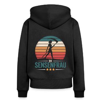 Grim Reaper Funny Woman with Scythe Sickle Farmer - Women's Premium Organic Zip Hoodie - black - Back - Julia (174cm)