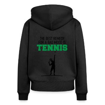 Tennis Tennisspieler Lustiger Spruch Geschenk - Frauen Premium Bio Zip Hoodie - Schwarz - Hinten - Julia (174cm)
