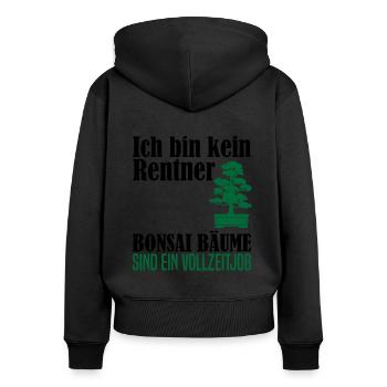 Rentner Ruhestand Bonsai Baum Spruch Geschenk - Frauen Premium Bio Zip Hoodie - Schwarz - Hinten - Julia (174cm)