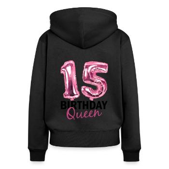 15 Jahre Geburtstag Geschenk Mädchen Ballons Print - Frauen Premium Bio Zip Hoodie - Schwarz - Hinten - Julia (174cm)