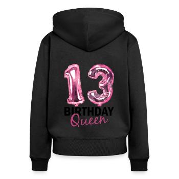 13 Jahre Geburtstag Geschenk Mädchen Ballons Print - Frauen Premium Bio Zip Hoodie - Schwarz - Hinten - Julia (174cm)