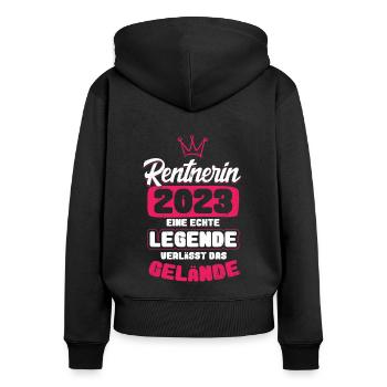Renterin 2023 Pension Ruhestand Lustiger Spruch - Frauen Premium Bio Zip Hoodie - Schwarz - Hinten - Julia (174cm)