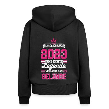Renterin 2023 Pension Ruhestand Lustiger Spruch - Frauen Premium Bio Zip Hoodie - Schwarz - Hinten - Julia (174cm)
