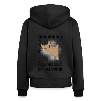 Katze Klein Aber Gefährlich Cooler Spruch Geschenk - Frauen Premium Bio Zip Hoodie - Schwarz - Hinten - Julia (174cm)