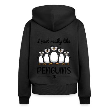 Pinguin Liebhaber Spruch Lustiges Geschenk - Frauen Premium Bio Zip Hoodie - Schwarz - Hinten - Julia (174cm)