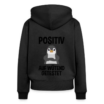 Wütender Pinguin Lustiger Spruch Geschenk - Frauen Premium Bio Zip Hoodie - Schwarz - Hinten - Julia (174cm)