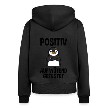 Wütender Pinguin Lustiger Spruch Geschenk - Frauen Premium Bio Zip Hoodie - Schwarz - Hinten - Julia (174cm)