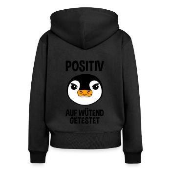 Wütender Pinguin Lustiger Spruch Geschenk - Frauen Premium Bio Zip Hoodie - Schwarz - Hinten - Julia (174cm)