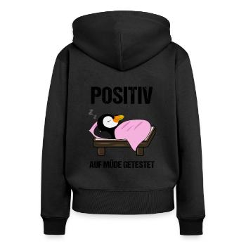 Schlafender Pinguin Lustiger Spruch Geschenk - Frauen Premium Bio Zip Hoodie - Schwarz - Hinten - Julia (174cm)