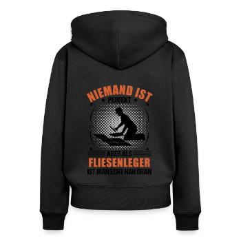 Fliesenleger Lustiger Spruch Handwerker Geschenk - Frauen Premium Bio Zip Hoodie - Schwarz - Hinten - Julia (174cm)