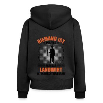 Landwirt Bauer Lustiger Spruch Geschenk - Frauen Premium Bio Zip Hoodie - Schwarz - Hinten - Julia (174cm)