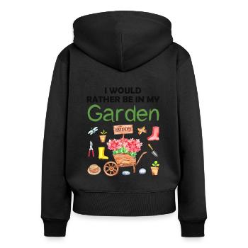 Jardin Drôle de dicton Jardinier amateur Idée cadeau - Sweat à capuche zippé Premium bio Femme - noir - Dos - Julia (174cm)