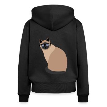 Nerd Katze Mit Brille Lustiges Kätzchen Geschenk - Frauen Premium Bio Zip Hoodie - Schwarz - Hinten - Julia (174cm)