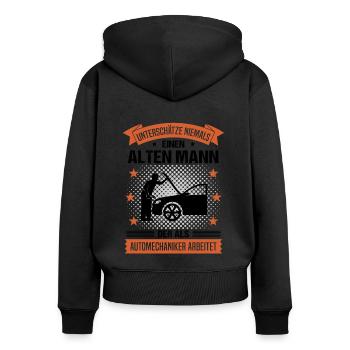 Automechaniker Alter Mann Spruch Herren Geschenk - Frauen Premium Bio Zip Hoodie - Schwarz - Hinten - Julia (174cm)