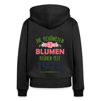 Jahrgang 1978 Blumen Spruch Geburtstag Geschenk - Frauen Premium Bio Zip Hoodie - Schwarz - Hinten - Julia (174cm)
