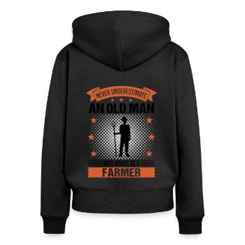 Farmer Farmer Old Man Saying Men's Gift - Women's Premium Organic Zip Hoodie - black - Back - Julia (174cm)
