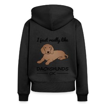 Dackel Hund Hundeliebhaber Spruch Geschenk - Frauen Premium Bio Zip Hoodie - Schwarz - Hinten - Julia (174cm)