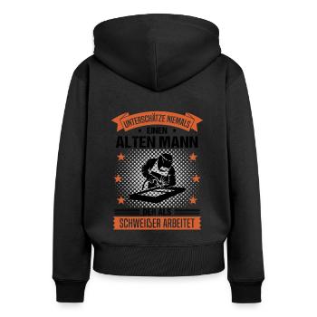 Schweißer Alter Mann Spruch Herren Geschenk - Frauen Premium Bio Zip Hoodie - Schwarz - Hinten - Julia (174cm)