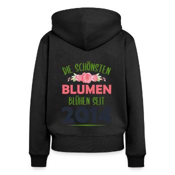 Jahrgang 2014 Blumen Spruch Geburtstag Geschenk - Frauen Premium Bio Zip Hoodie - Schwarz - Hinten - Julia (174cm)