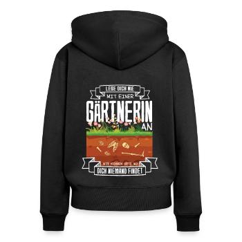 Retro Gärtner Garten Gärtner Hobbygärtner - Frauen Premium Bio Zip Hoodie - Schwarz - Hinten - Julia (174cm)