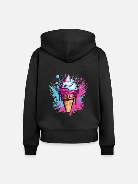 Eiscreme im Pop-Art Style - Frauen Premium Bio Zip Hoodie - Schwarz