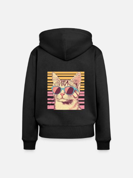 Retro Katze mit Sonnenbrille - Frauen Premium Bio Zip Hoodie - Schwarz