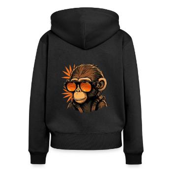 Cooler Affe mit Sonnenbrille - Frauen Premium Bio Zip Hoodie - Schwarz - Hinten - Julia (174cm)