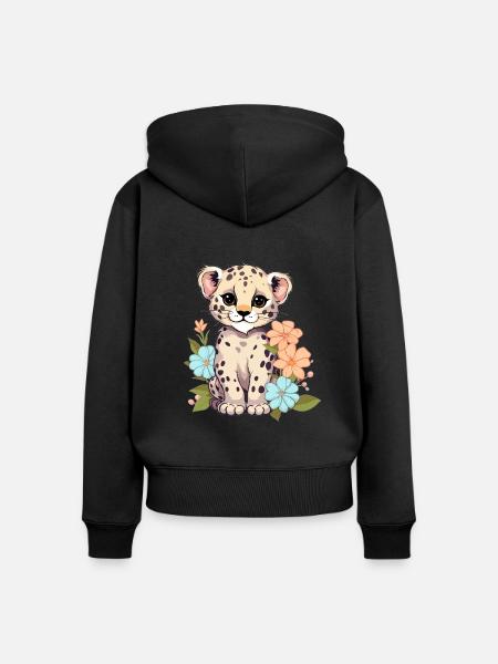 Leopard mit Blumen - Frauen Premium Bio Zip Hoodie - Schwarz