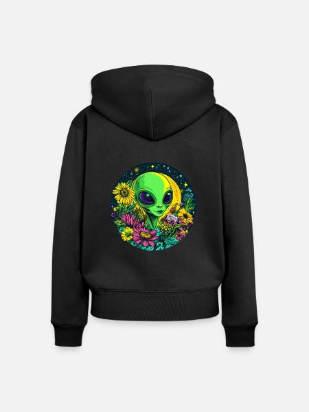 Alien mit Blumenwiese - Frauen Premium Bio Zip Hoodie - Schwarz