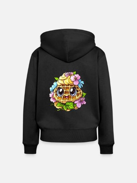 Fröhliche Blumen Waffel - Frauen Premium Bio Zip Hoodie - Schwarz