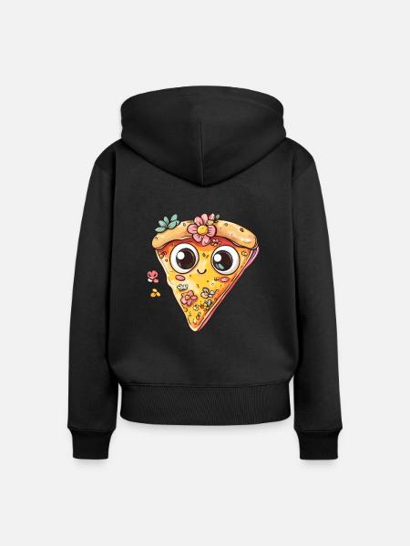 Pizzastück mit Blüten - Frauen Premium Bio Zip Hoodie - Schwarz