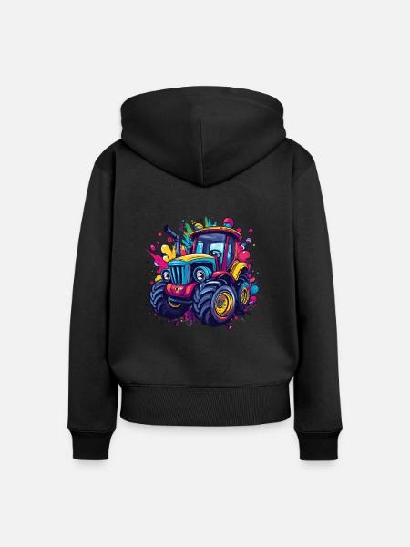 Bunter Traktor - Frauen Premium Bio Zip Hoodie - Schwarz
