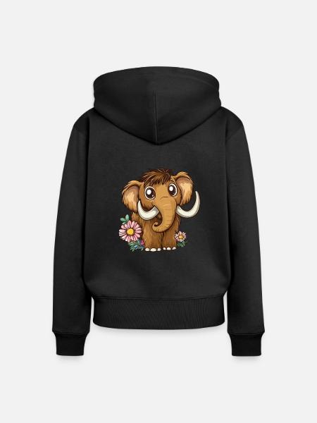 Blumen Mammut mit Knopfaugen - Frauen Premium Bio Zip Hoodie - Schwarz