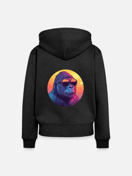 Gorilla im Sonnenuntergang - Frauen Premium Bio Zip Hoodie - Schwarz