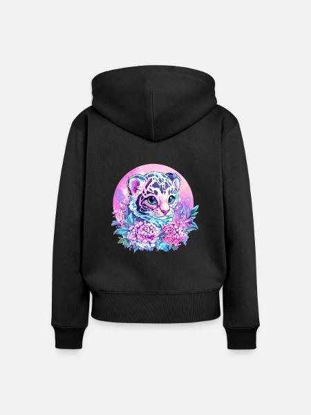 Tigerbaby mit Blütenkranz - Frauen Premium Bio Zip Hoodie - Schwarz