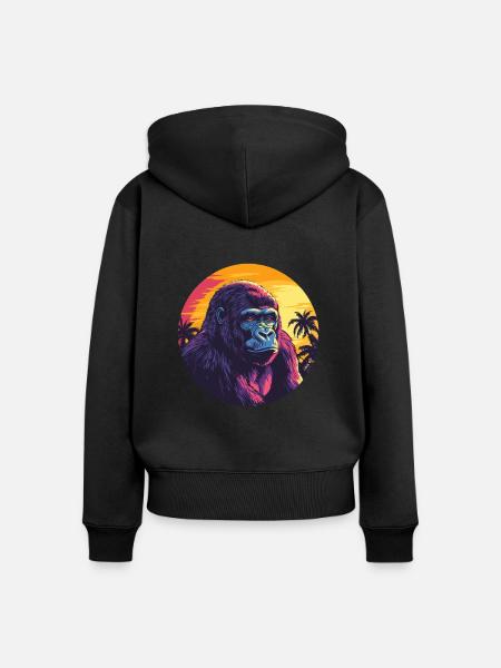 Gorilla im Sonnenuntergang - Frauen Premium Bio Zip Hoodie - Schwarz